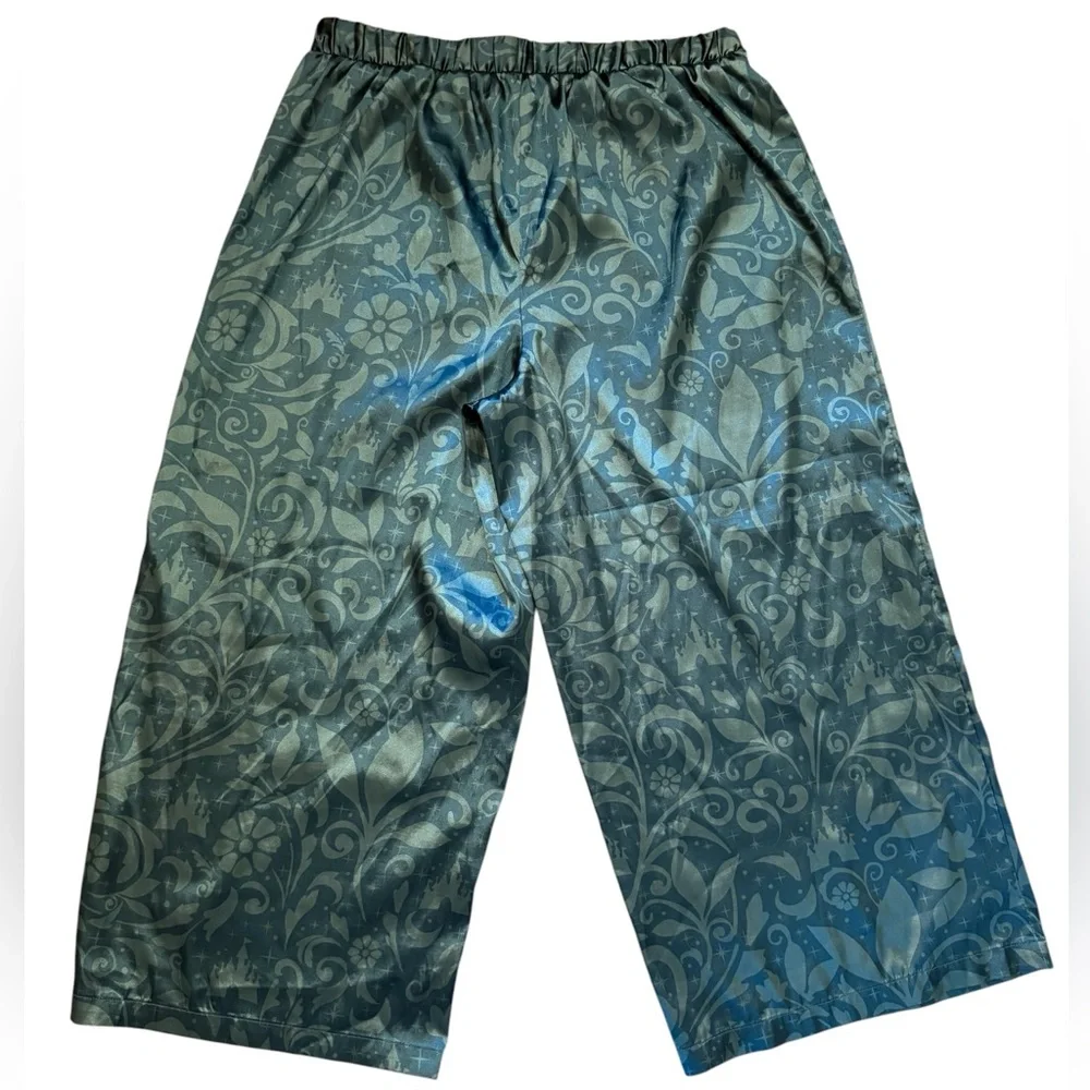 NWOT Disney Store Green Satin Fantasyland Castle Cropped Pajama Pants Women’s Sm - Picture 2 of 7